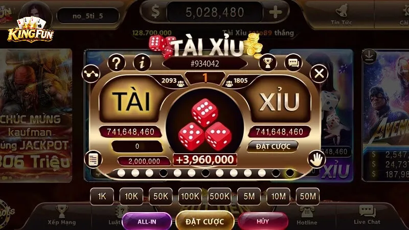 Giao diện bàn Tài Xỉu live Kingfun